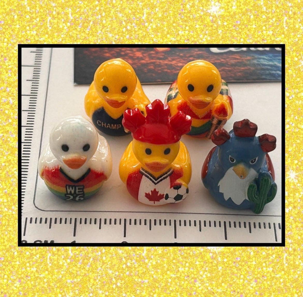 Set of 5, Soccer Teams World Cup (Set 2) Themed Mini Resin Ducks, Magnetic or Non-Magnetic, Optional Personalized Duck Hiding Tags
