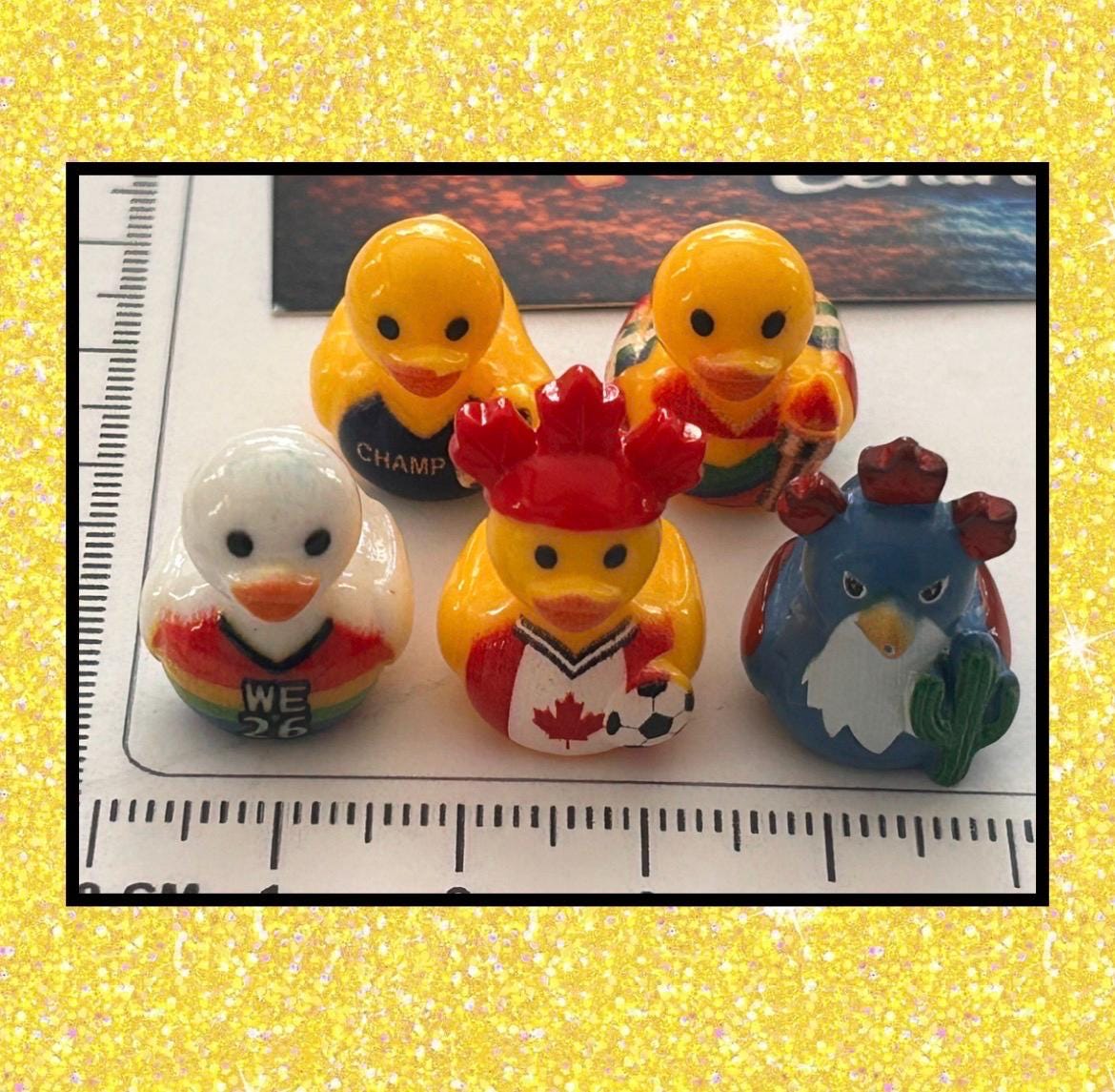 Set of 5, Soccer Teams World Cup (Set 2) Themed Mini Resin Ducks, Magnetic or Non-Magnetic, Optional Personalized Duck Hiding Tags