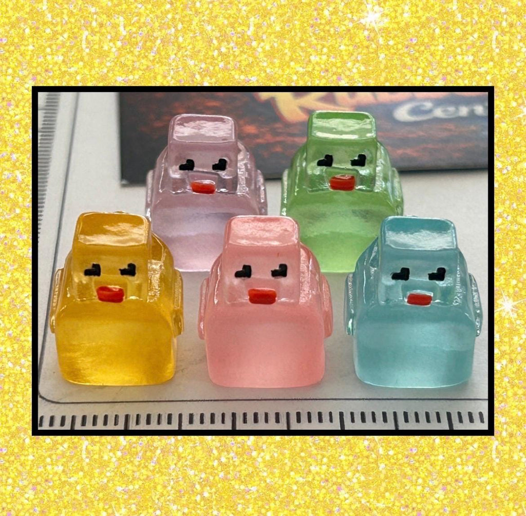 Set of 5, Glow-in-the-Dark Pixel Block Themed Mini Resin Ducks, Magnetic or Non-Magnetic, Optional Personalized Duck Hiding Tags