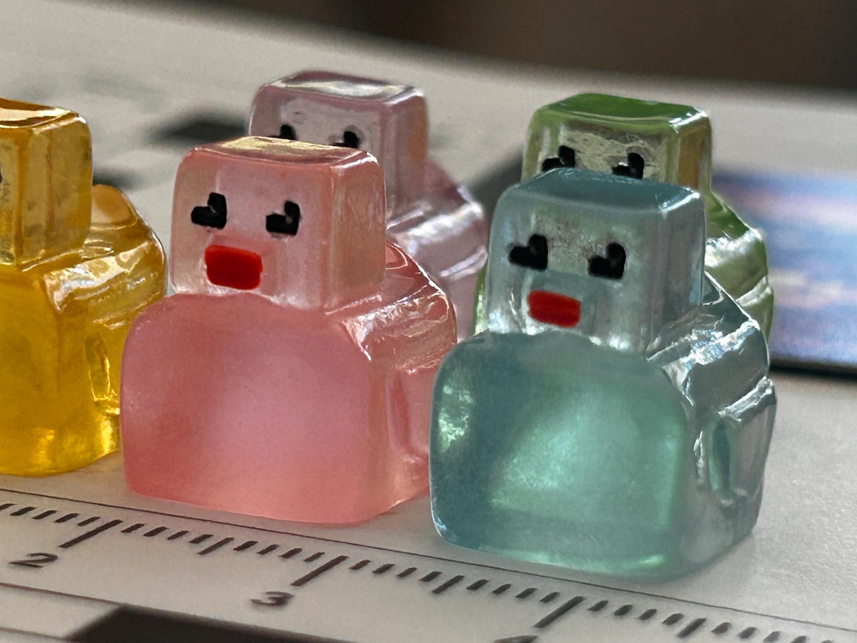 Set of 5, Glow-in-the-Dark Pixel Block Themed Mini Resin Ducks, Magnetic or Non-Magnetic, Optional Personalized Duck Hiding Tags