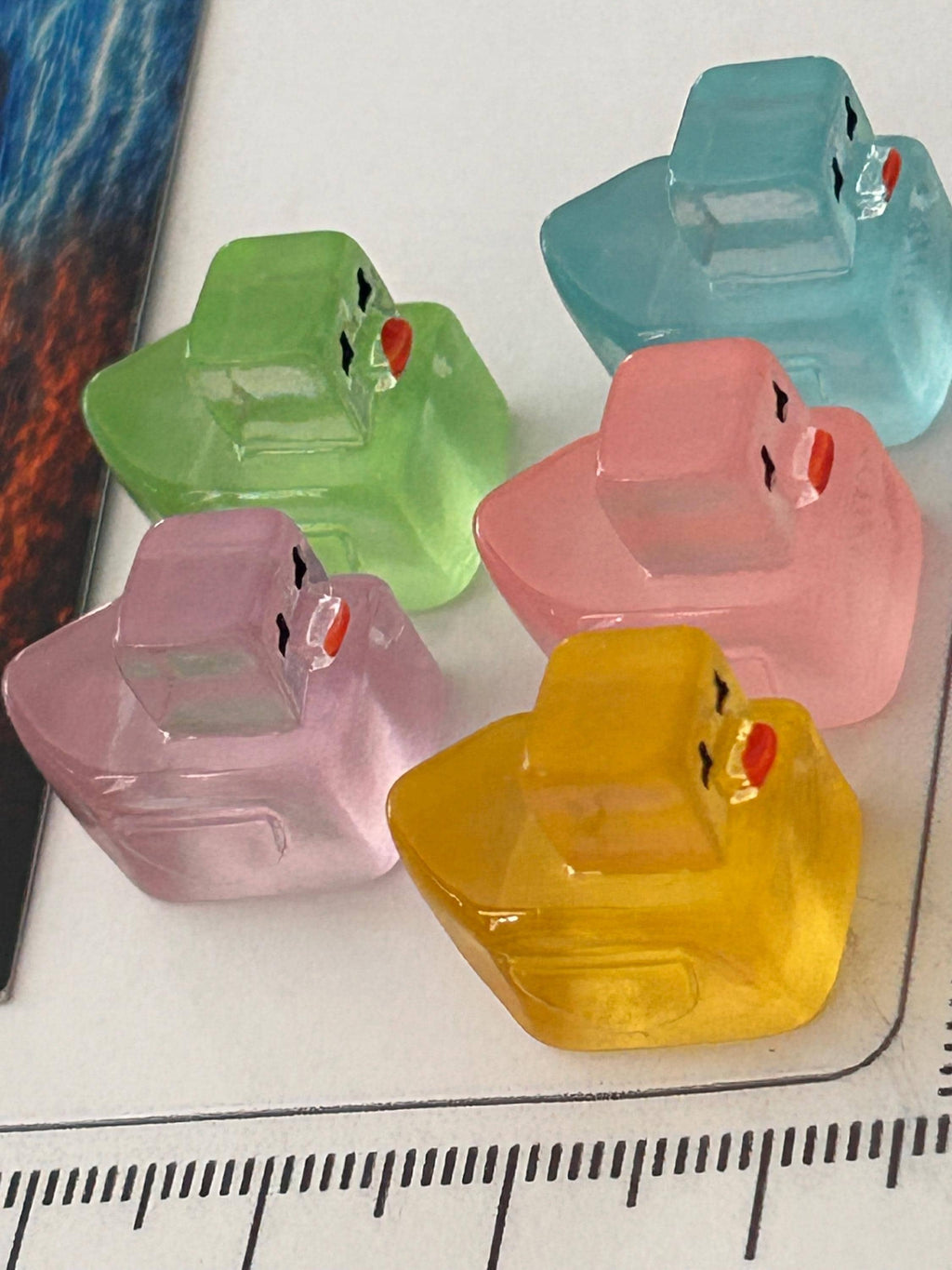 Set of 5, Glow-in-the-Dark Pixel Block Themed Mini Resin Ducks, Magnetic or Non-Magnetic, Optional Personalized Duck Hiding Tags