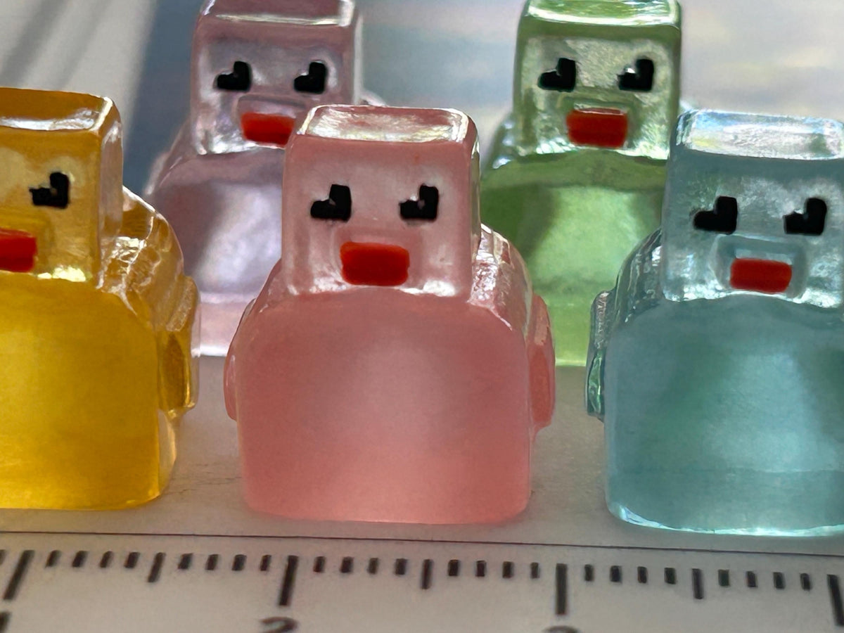 Set of 5, Glow-in-the-Dark Pixel Block Themed Mini Resin Ducks, Magnetic or Non-Magnetic, Optional Personalized Duck Hiding Tags