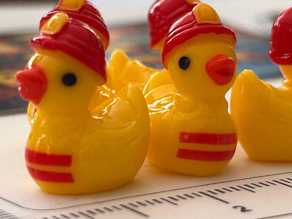 Set of 5, Fireman Themed Mini Resin Ducks, Magnetic or Non-Magnetic, Optional Personalized Duck Hiding Tags