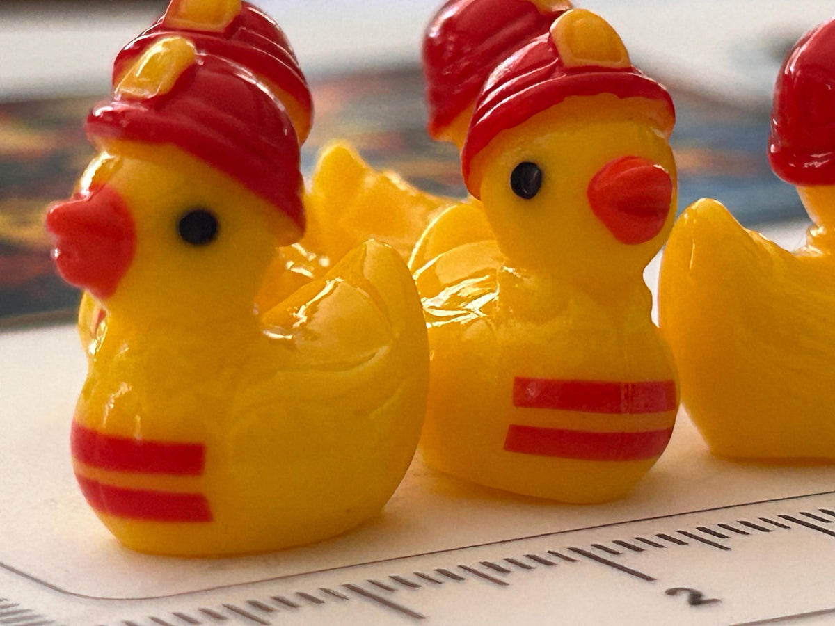 Set of 5, Fireman Themed Mini Resin Ducks, Magnetic or Non-Magnetic, Optional Personalized Duck Hiding Tags