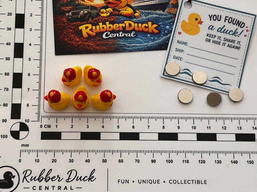 Set of 5, Fireman Themed Mini Resin Ducks, Magnetic or Non-Magnetic, Optional Personalized Duck Hiding Tags