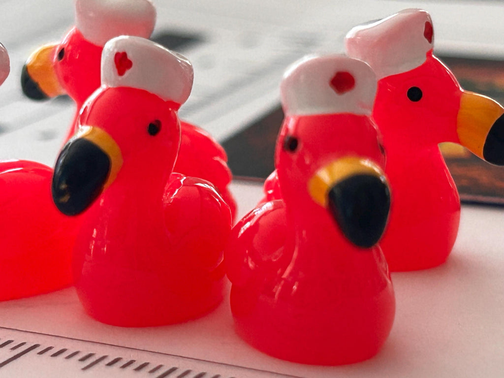 Set of 5, Flamingo Nurse Themed Mini Resin Ducks, Magnetic or Non-Magnetic, Optional Personalized Duck Hiding Tags