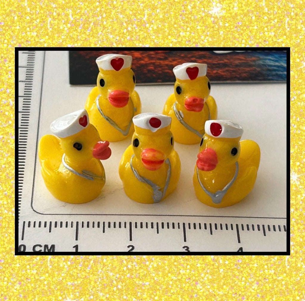 Set of 5, Yellow Nurse Themed Mini Resin Ducks, Magnetic or Non-Magnetic, Optional Personalized Duck Hiding Tags