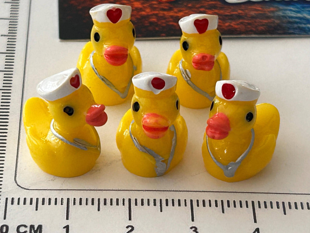 Set of 5, Yellow Nurse Themed Mini Resin Ducks, Magnetic or Non-Magnetic, Optional Personalized Duck Hiding Tags