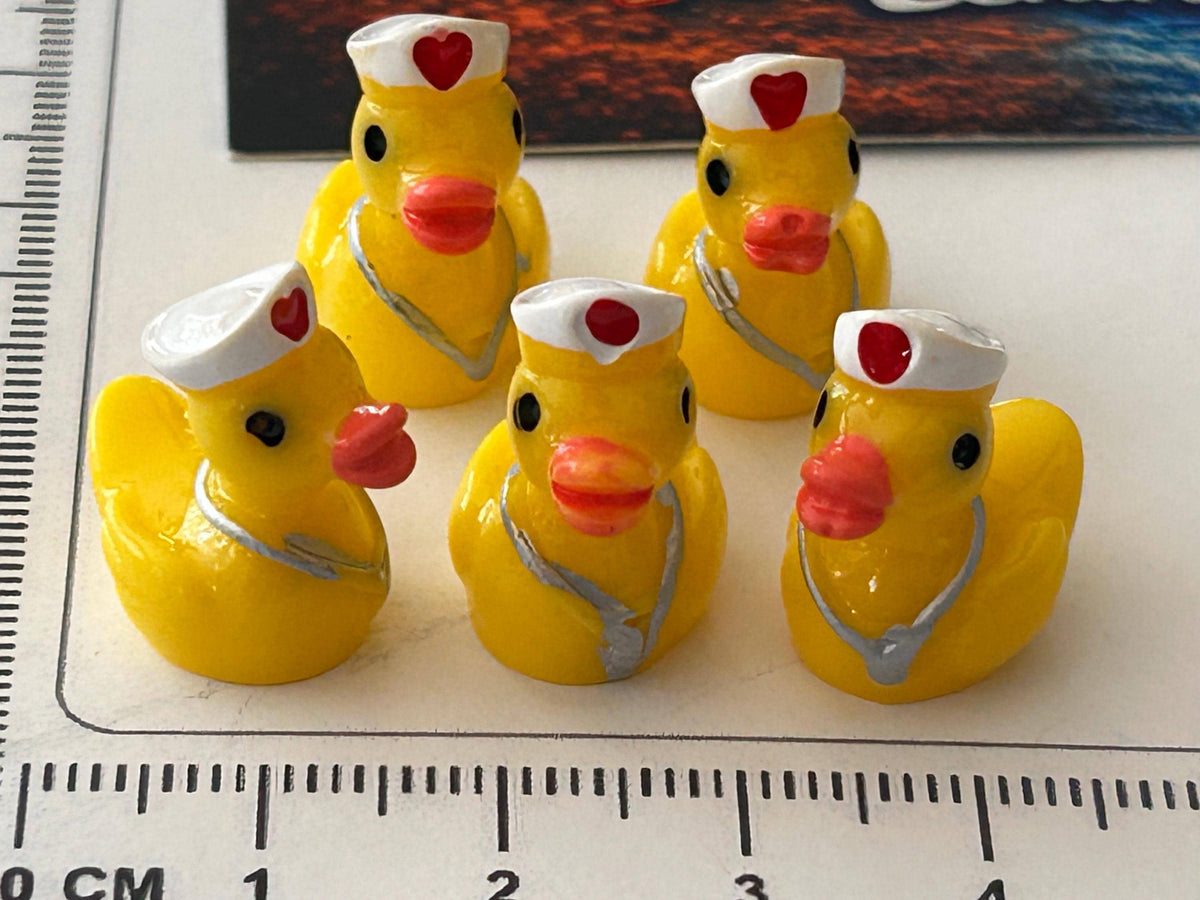 Set of 5, Yellow Nurse Themed Mini Resin Ducks, Magnetic or Non-Magnetic, Optional Personalized Duck Hiding Tags