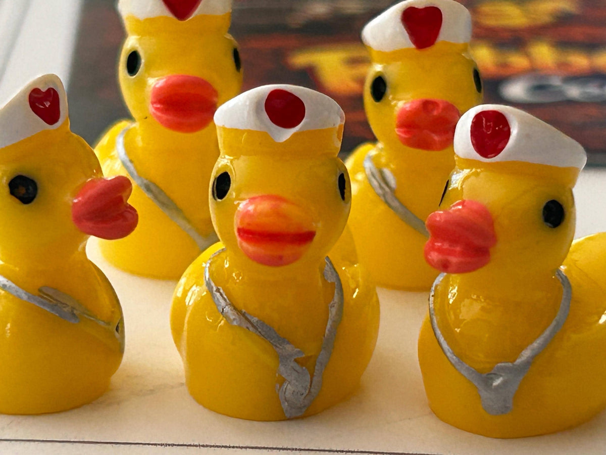 Set of 5, Yellow Nurse Themed Mini Resin Ducks, Magnetic or Non-Magnetic, Optional Personalized Duck Hiding Tags