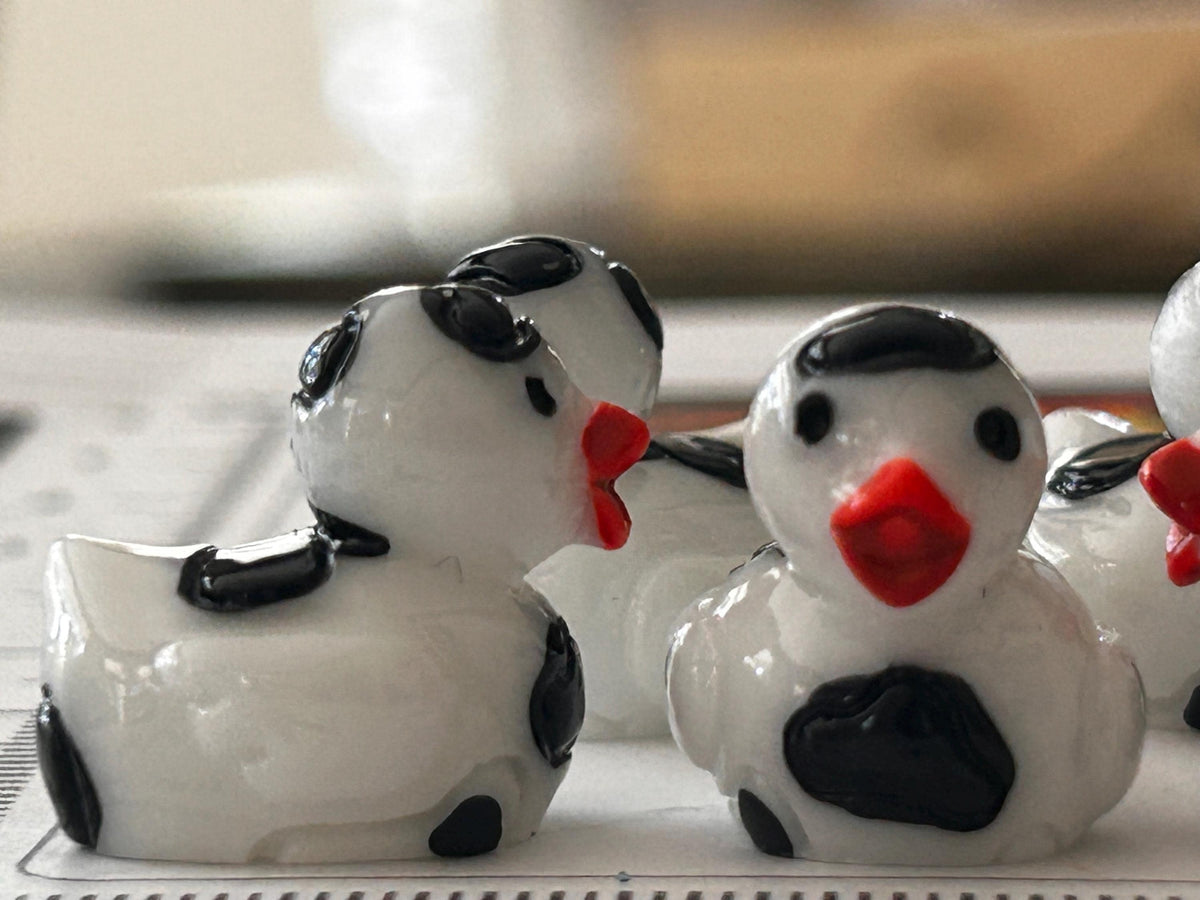 Set of 5, Cow Print Themed Mini Resin Ducks, Magnetic or Non-Magnetic, Optional Personalized Duck Hiding Tags