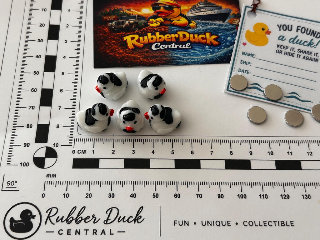 Set of 5, Cow Print Themed Mini Resin Ducks, Magnetic or Non-Magnetic, Optional Personalized Duck Hiding Tags