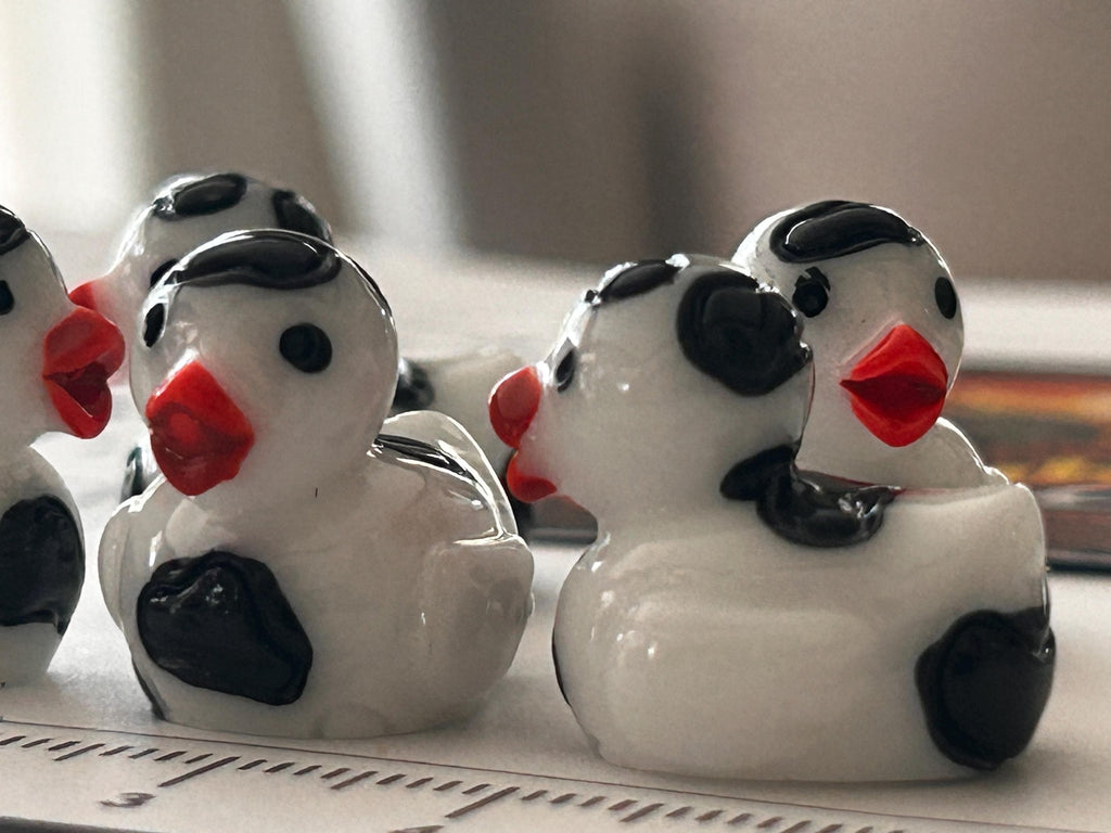 Set of 5, Cow Print Themed Mini Resin Ducks, Magnetic or Non-Magnetic, Optional Personalized Duck Hiding Tags