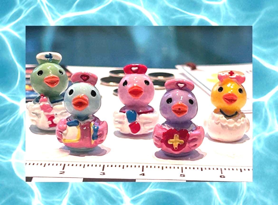 Set of 5, Nurse Themed Mini Resin Ducks, Magnetic or Non-Magnetic, Optional Personalized Duck Hiding Tags