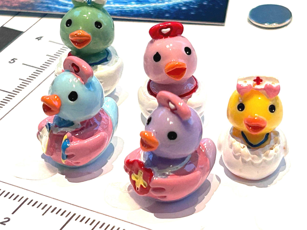 Set of 5, Nurse Themed Mini Resin Ducks, Magnetic or Non-Magnetic, Optional Personalized Duck Hiding Tags