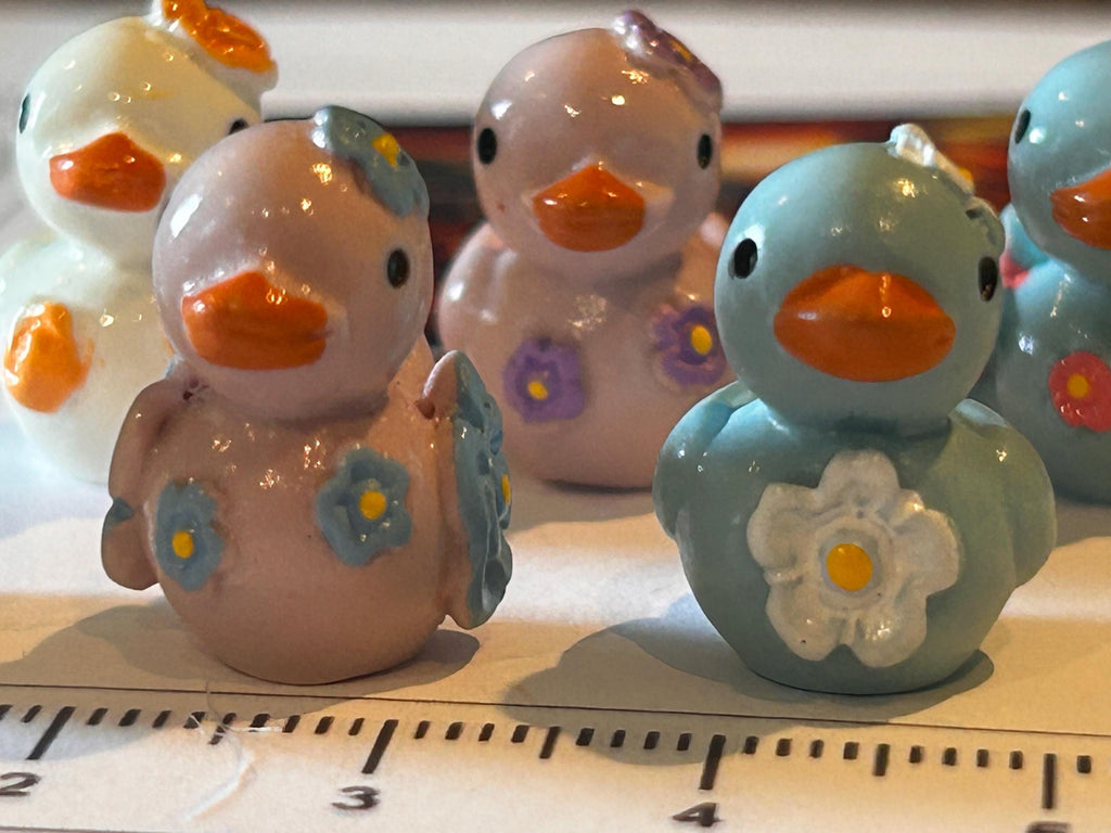 Set of 6, Floral Themed Mini Resin Ducks, Magnetic or Non-Magnetic, Optional Personalized Duck Hiding Tags