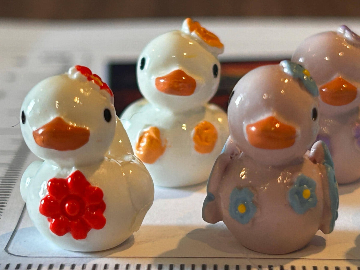 Set of 6, Floral Themed Mini Resin Ducks, Magnetic or Non-Magnetic, Optional Personalized Duck Hiding Tags