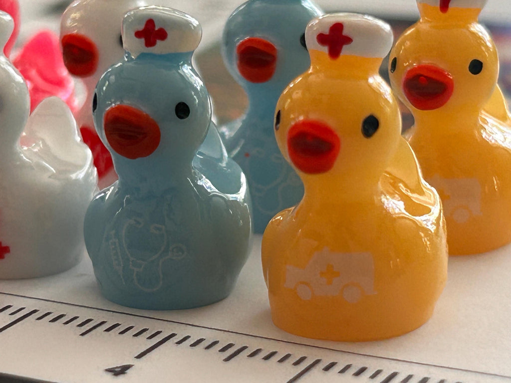 Set of 8, Nurse with Hat Themed Mini Resin Ducks, Magnetic or Non-Magnetic, Optional Personalized Duck Hiding Tags