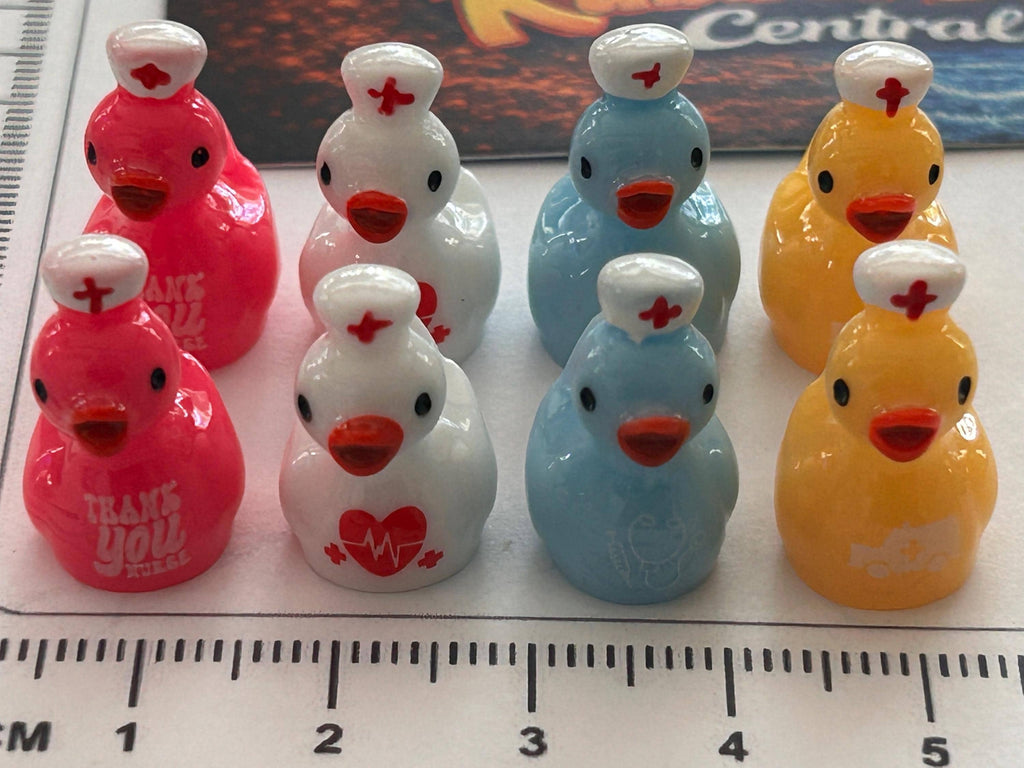 Set of 8, Nurse with Hat Themed Mini Resin Ducks, Magnetic or Non-Magnetic, Optional Personalized Duck Hiding Tags