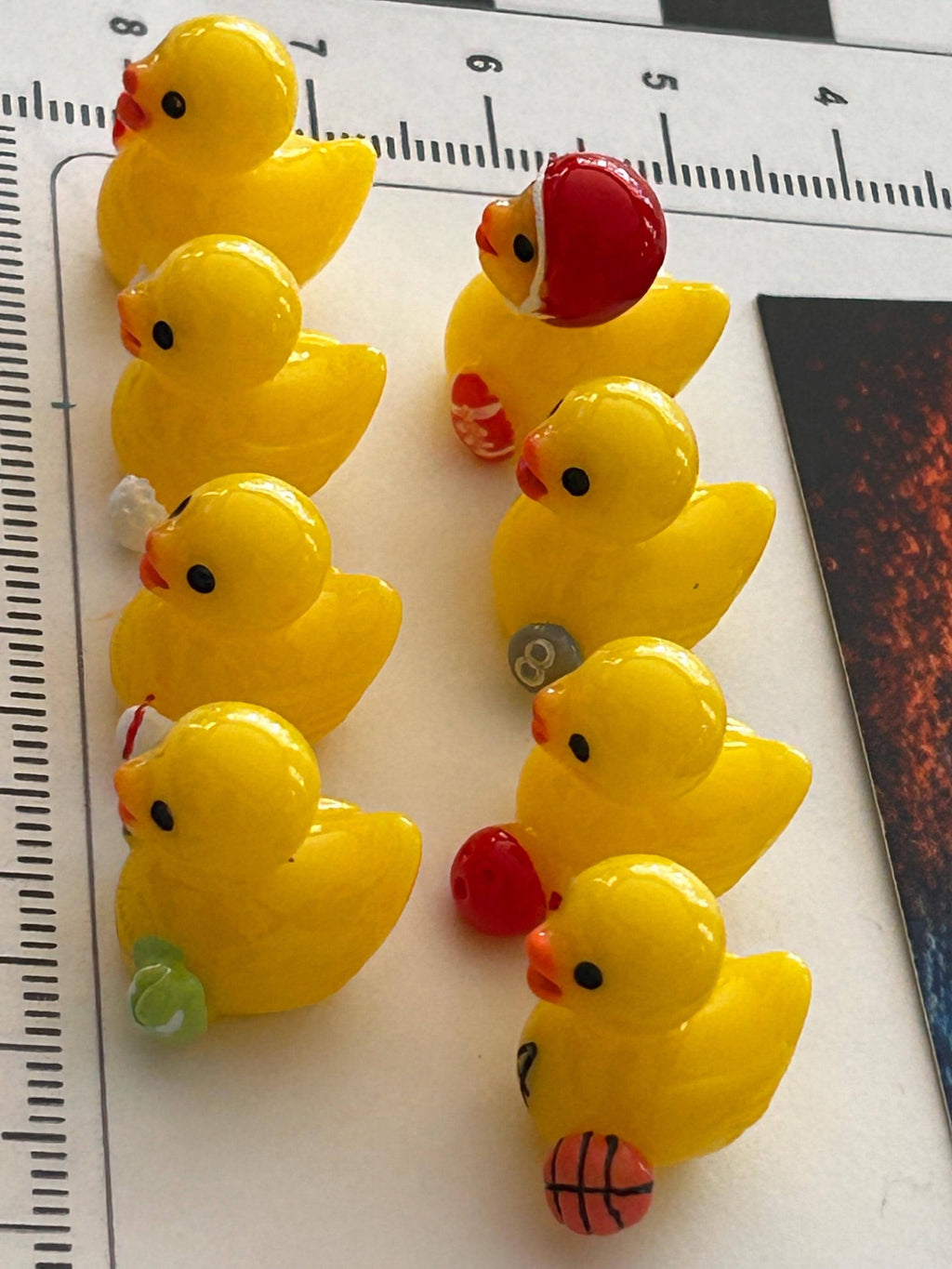 Set of 8, Sports Themed Mini Resin Ducks, Magnetic or Non-Magnetic, Optional Personalized Duck Hiding Tags