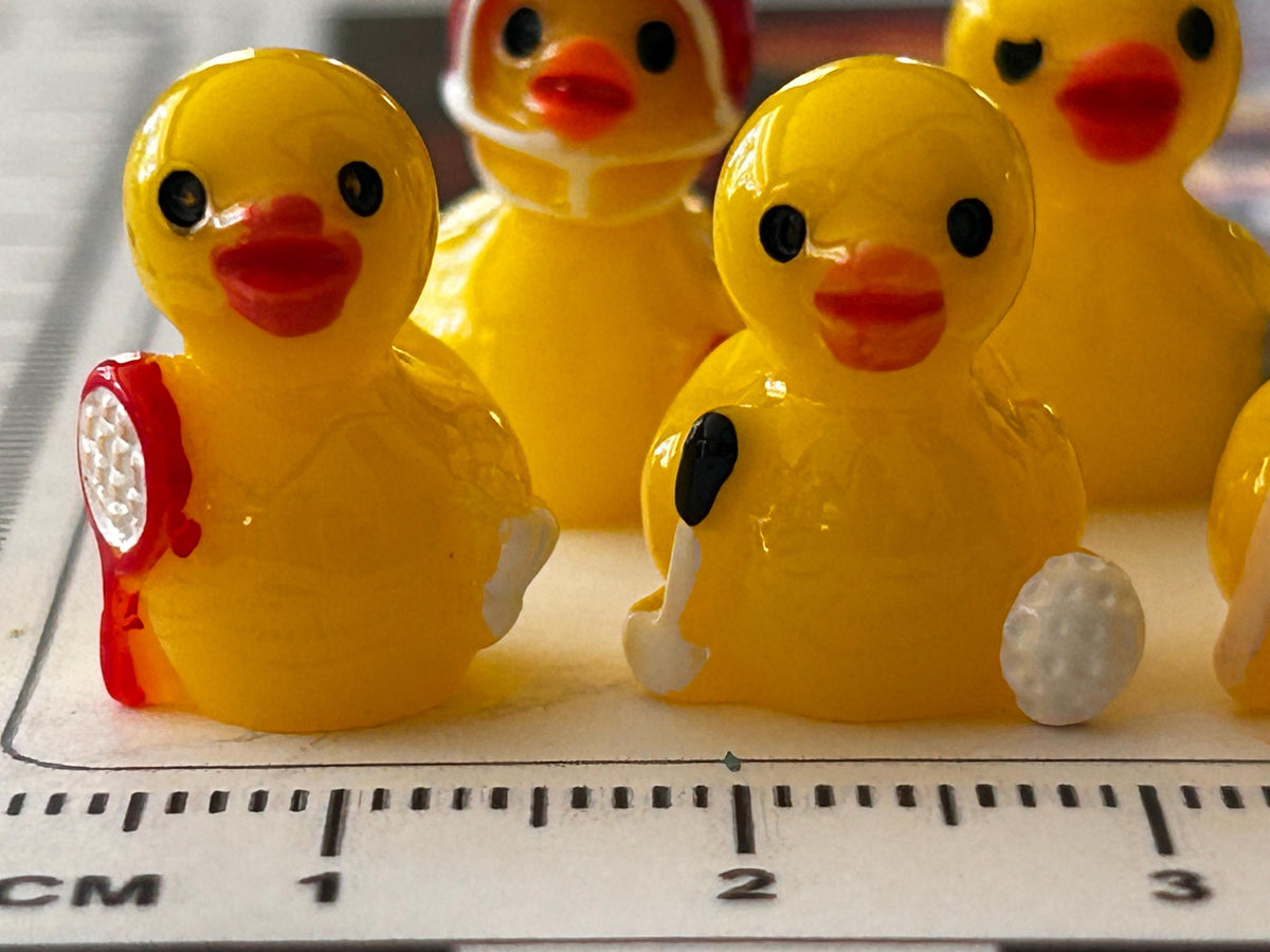 Set of 8, Sports Themed Mini Resin Ducks, Magnetic or Non-Magnetic, Optional Personalized Duck Hiding Tags