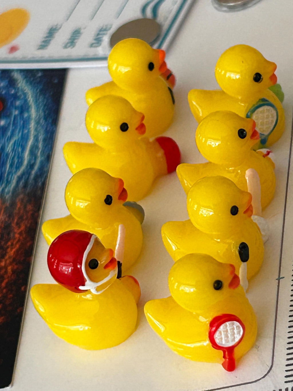 Set of 8, Sports Themed Mini Resin Ducks, Magnetic or Non-Magnetic, Optional Personalized Duck Hiding Tags
