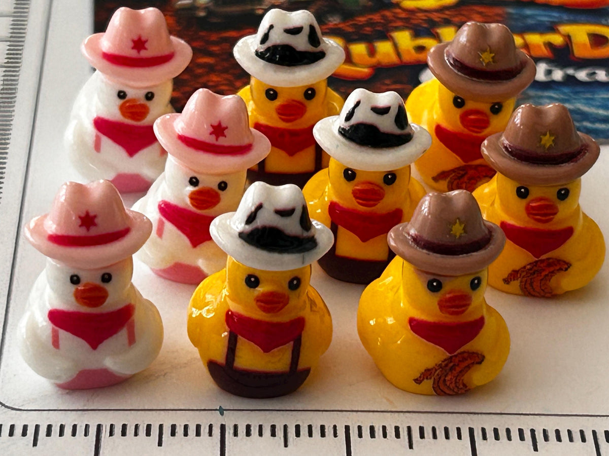 Set of 9, Western Wear Themed Mini Resin Ducks, Magnetic or Non-Magnetic, Optional Personalized Duck Hiding Tags