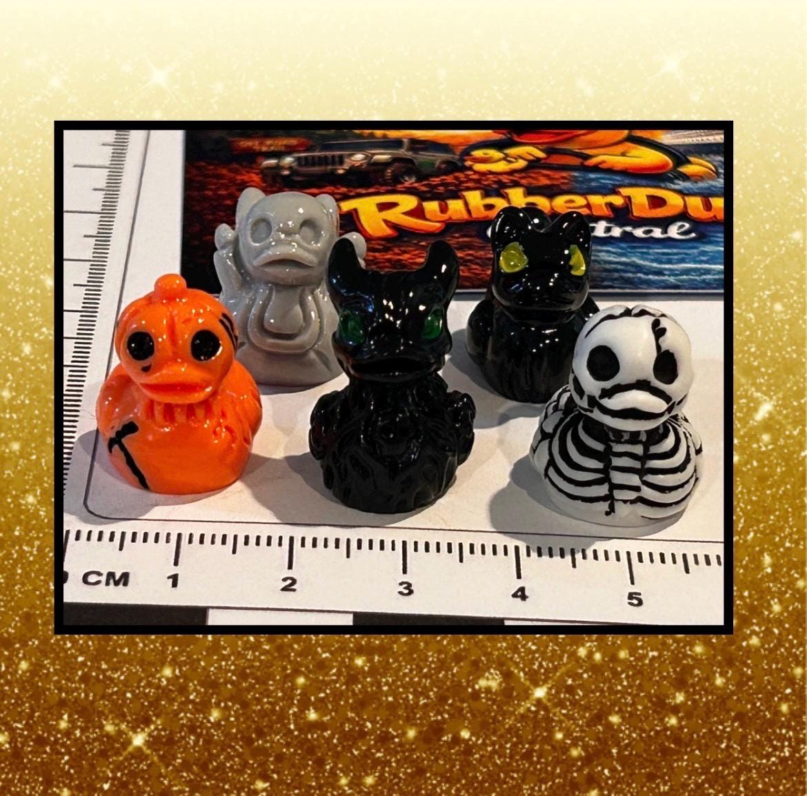 Set of 5, Spooky Halloween (Set 1) Themed Mini Resin Ducks, Magnetic or Non-Magnetic, Optional Personalized Duck Hiding Tags
