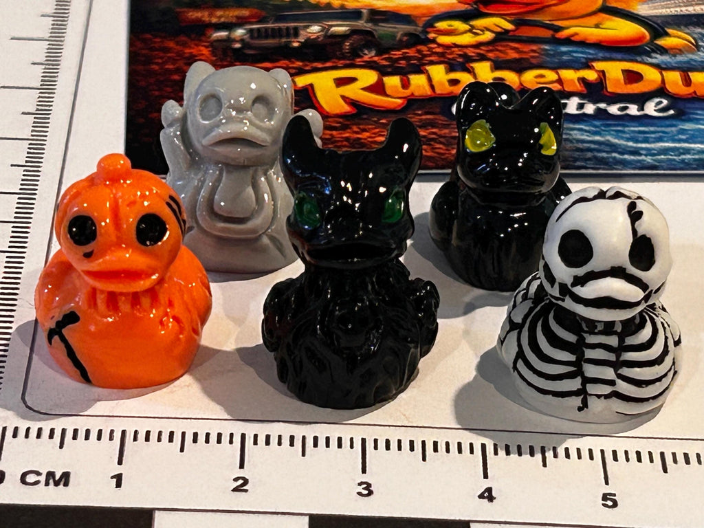 Set of 5, Spooky Halloween (Set 1) Themed Mini Resin Ducks, Magnetic or Non-Magnetic, Optional Personalized Duck Hiding Tags