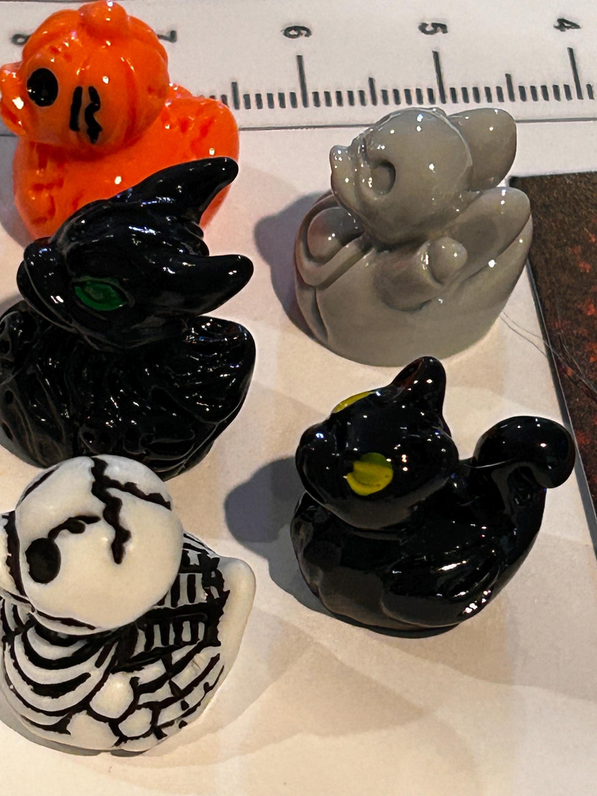 Set of 5, Spooky Halloween (Set 1) Themed Mini Resin Ducks, Magnetic or Non-Magnetic, Optional Personalized Duck Hiding Tags