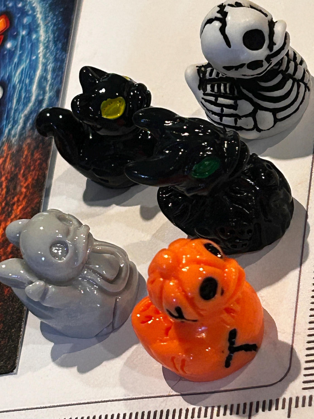 Set of 5, Spooky Halloween (Set 1) Themed Mini Resin Ducks, Magnetic or Non-Magnetic, Optional Personalized Duck Hiding Tags