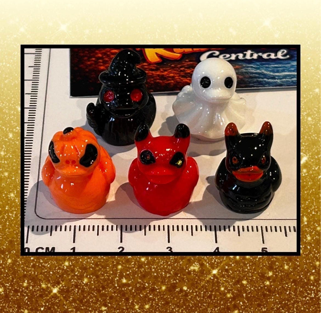Set of 5, Spooky Halloween (Set 2) Themed Mini Resin Ducks, Magnetic or Non-Magnetic, Optional Personalized D