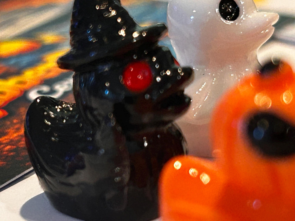 Set of 5, Spooky Halloween (Set 2) Themed Mini Resin Ducks, Magnetic or Non-Magnetic, Optional Personalized D
