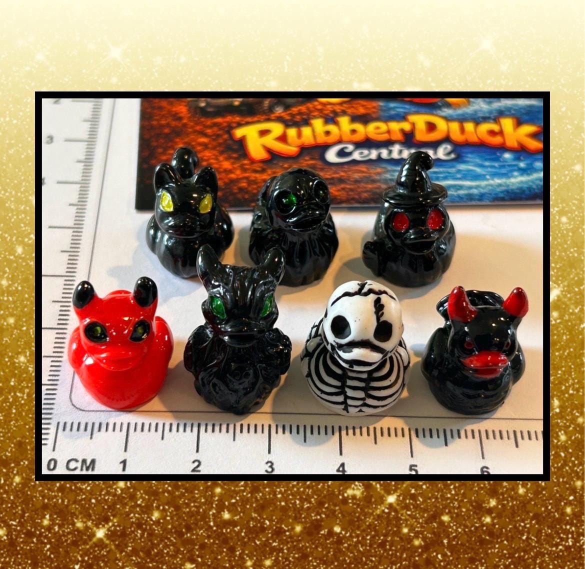 Set of 7, Spooky Halloween (Set 3) Themed Mini Resin Ducks, Magnetic or Non-Magnetic, Optional Personalized Duck Hiding Tags