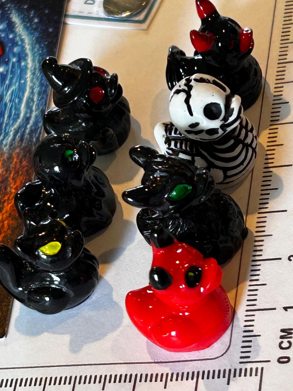 Set of 7, Spooky Halloween (Set 3) Themed Mini Resin Ducks, Magnetic or Non-Magnetic, Optional Personalized Duck Hiding Tags