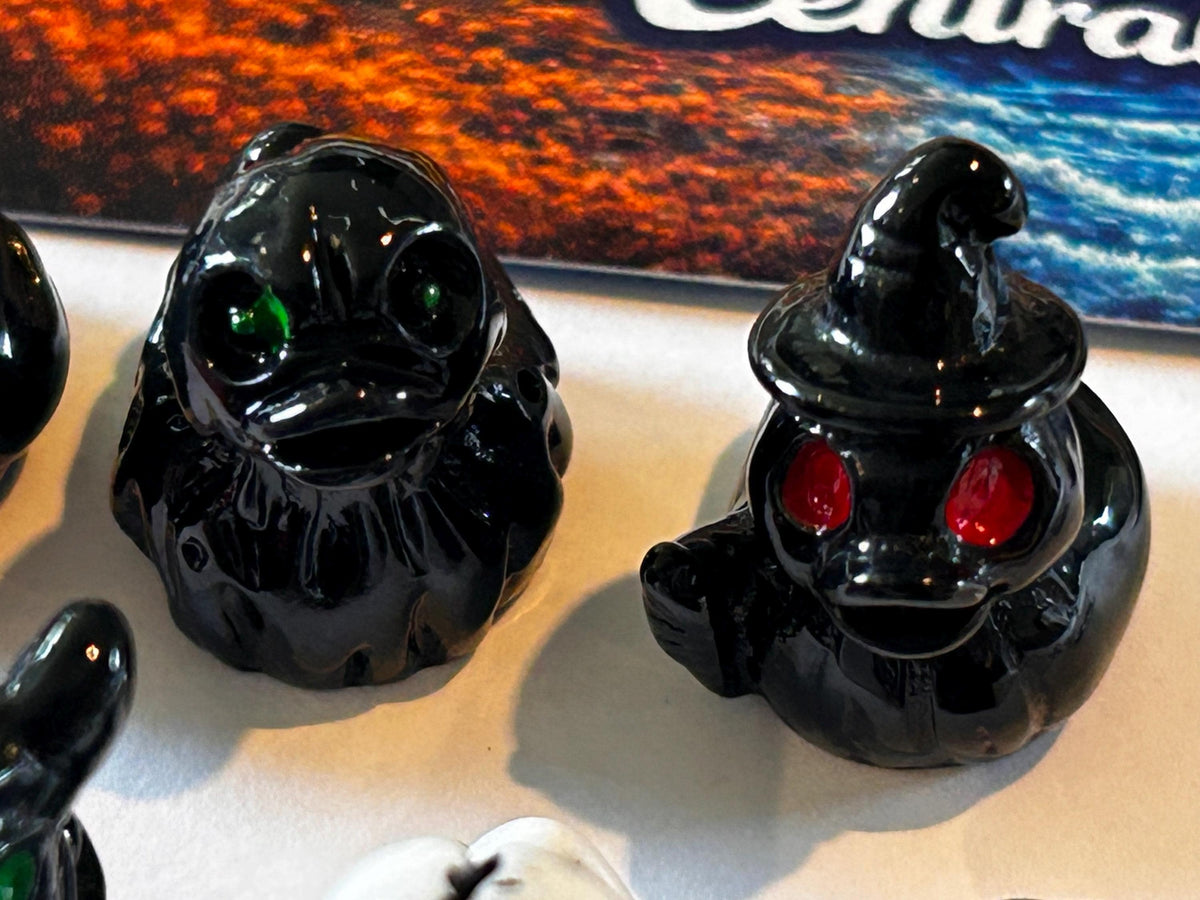 Set of 7, Spooky Halloween (Set 3) Themed Mini Resin Ducks, Magnetic or Non-Magnetic, Optional Personalized Duck Hiding Tags