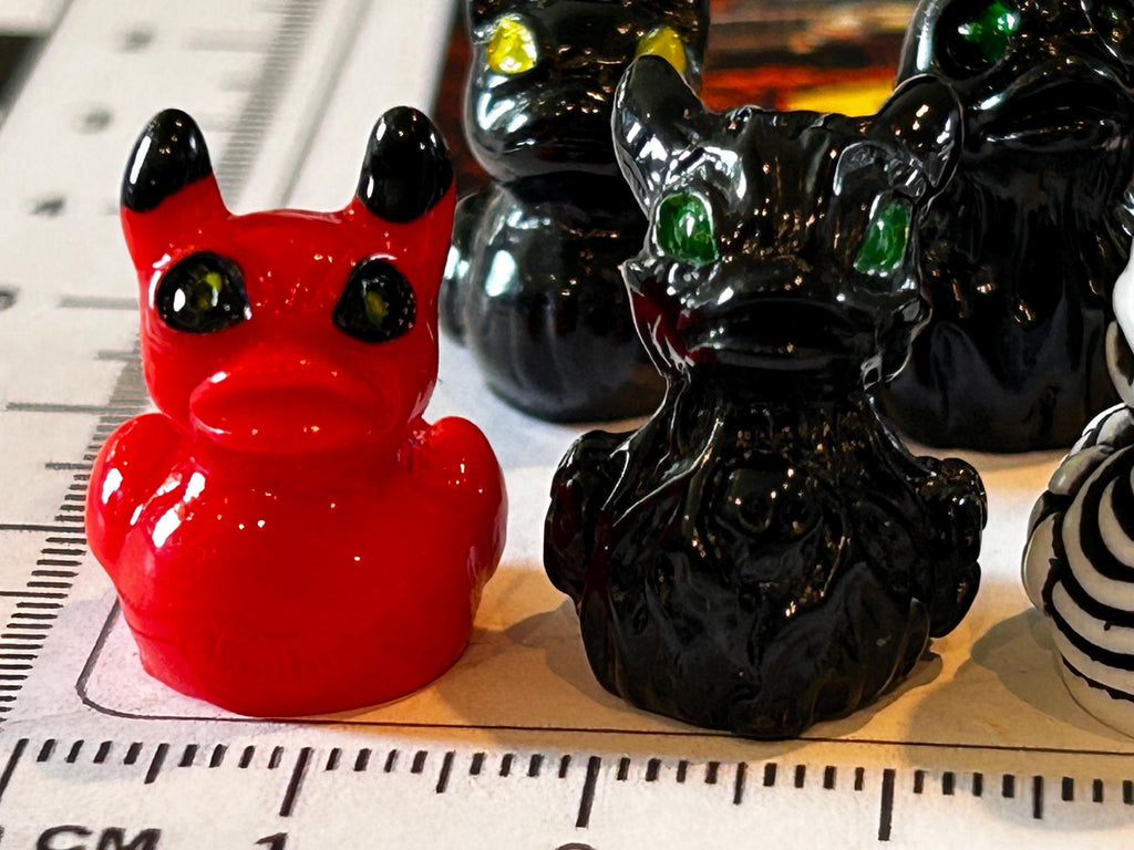 Set of 7, Spooky Halloween (Set 3) Themed Mini Resin Ducks, Magnetic or Non-Magnetic, Optional Personalized Duck Hiding Tags
