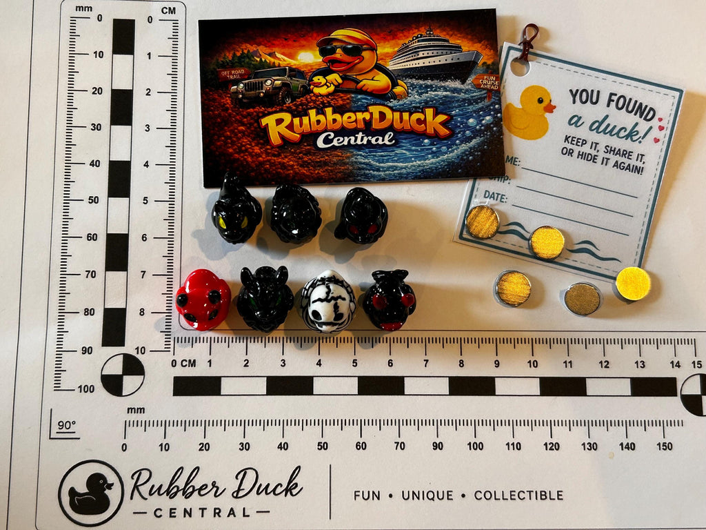 Set of 7, Spooky Halloween (Set 3) Themed Mini Resin Ducks, Magnetic or Non-Magnetic, Optional Personalized Duck Hiding Tags