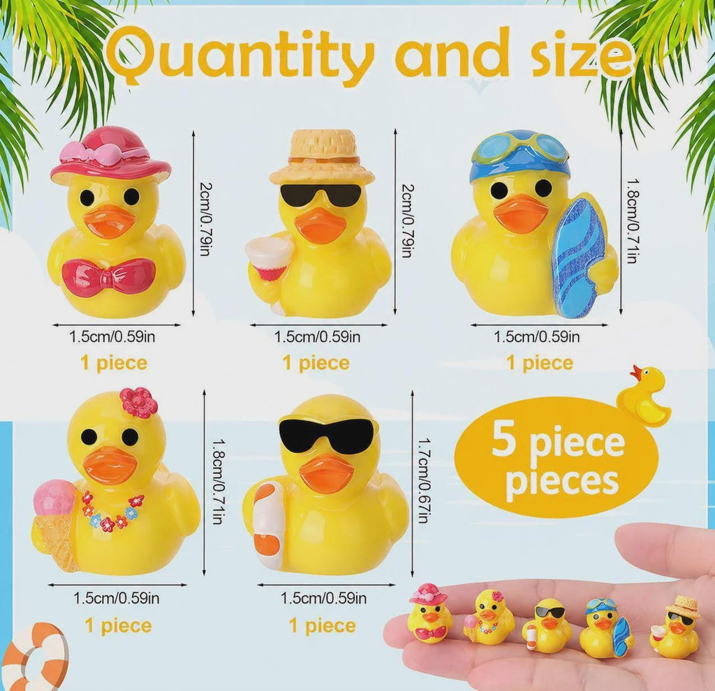Set of 5, Summer Beach Themed Mini Resin Ducks, Magnetic or Non-Magnetic, Optional Personalized Duck Hiding Tags