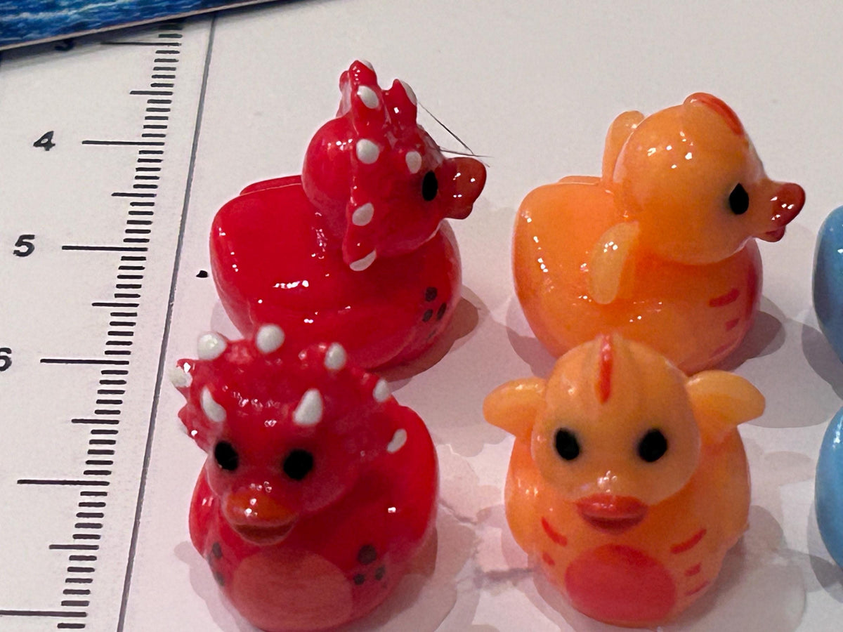 Set of 8, Dinosaur Themed Mini Resin Ducks, Magnetic or Non-Magnetic, Optional Personalized Duck Hiding Tags