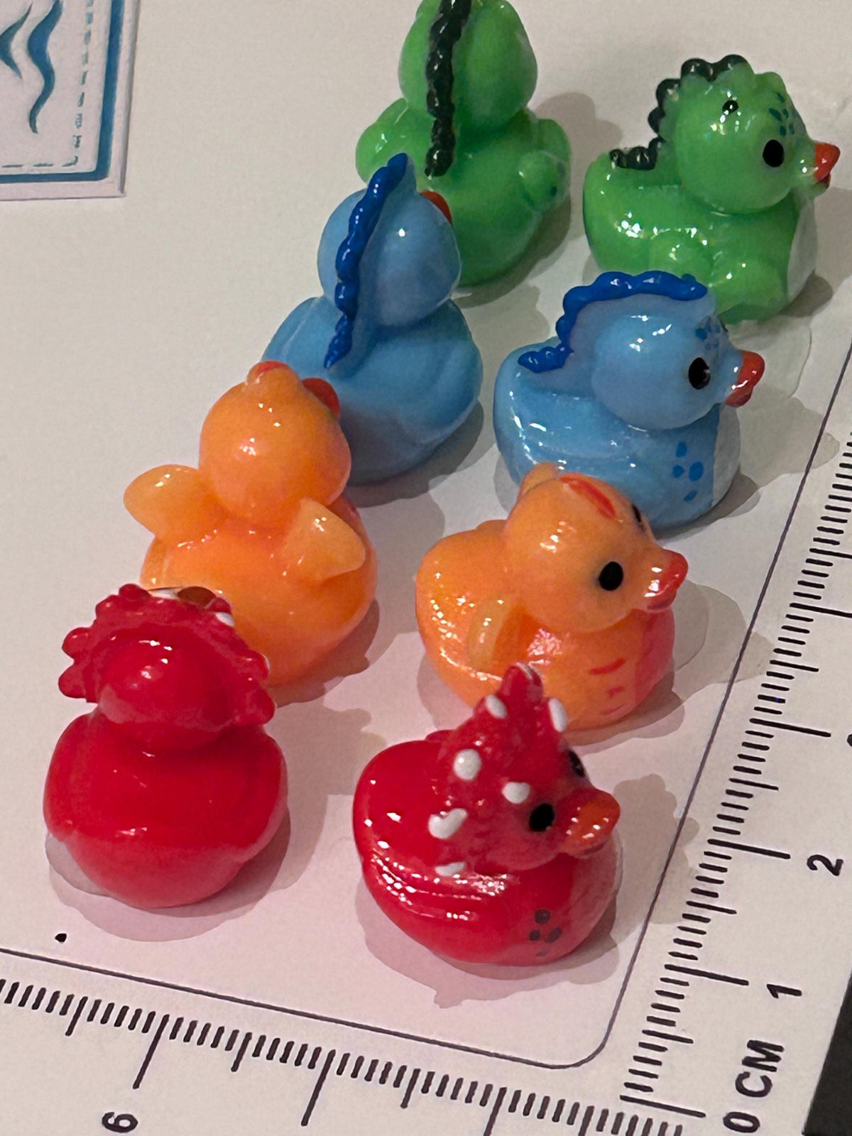 Set of 8, Dinosaur Themed Mini Resin Ducks, Magnetic or Non-Magnetic, Optional Personalized Duck Hiding Tags