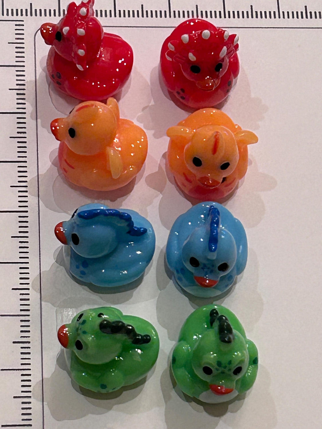 Set of 8, Dinosaur Themed Mini Resin Ducks, Magnetic or Non-Magnetic, Optional Personalized Duck Hiding Tags
