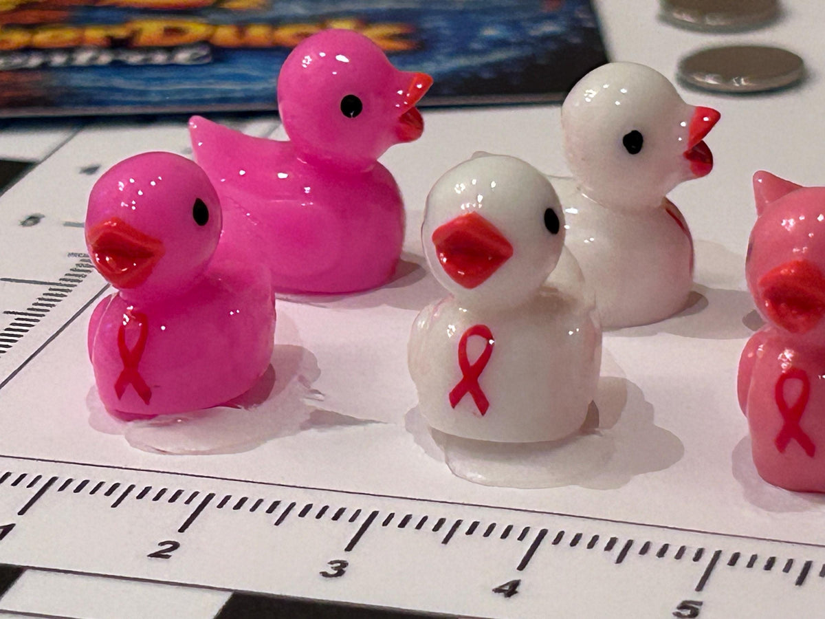 Set of 6, Pink Ribbon Cancer Awareness Themed Mini Resin Ducks, Magnetic or Non-Magnetic, Optional Personalized Duck Hiding Tags