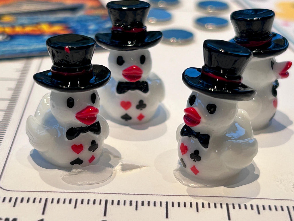 Set of 5, Casino Themed Mini Resin Ducks, Magnetic or Non-Magnetic, Optional Personalized Duck Hiding Tags