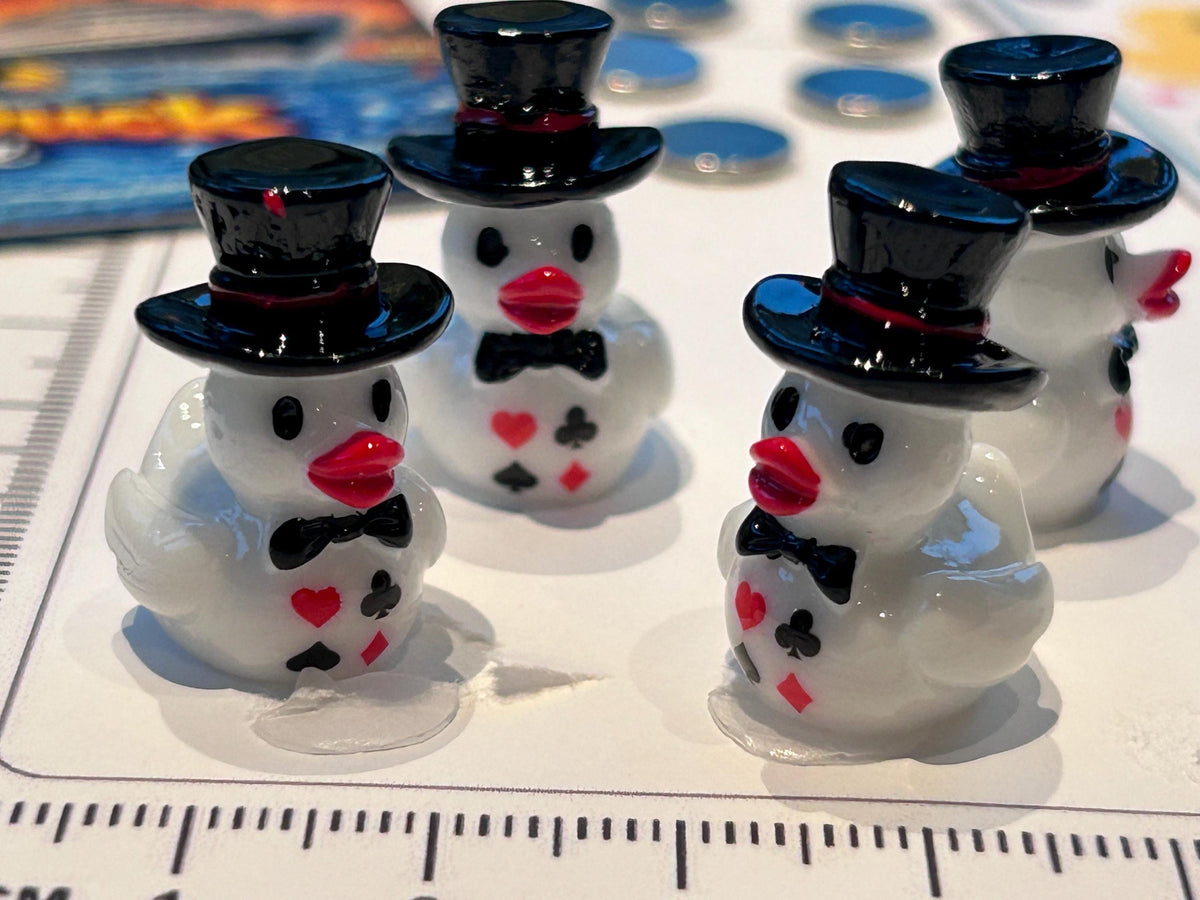 Set of 5, Casino Themed Mini Resin Ducks, Magnetic or Non-Magnetic, Optional Personalized Duck Hiding Tags