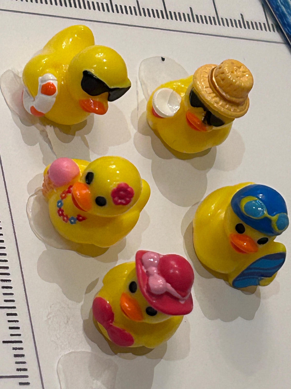 Set of 5, Summer Beach Themed Mini Resin Ducks, Magnetic or Non-Magnetic, Optional Personalized Duck Hiding Tags