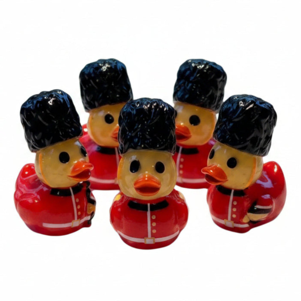 Set of 5, British Soldier Themed Mini Resin Ducks, Magnetic or Non-Magnetic, Optional Personalized Duck Hiding Tags