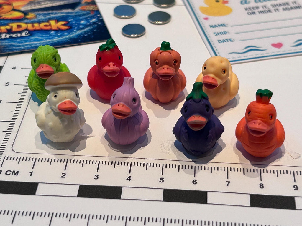 Set of 8, Vegetable Themed Mini Resin Ducks, Magnetic or Non-Magnetic, Optional Personalized Duck Hiding Tags