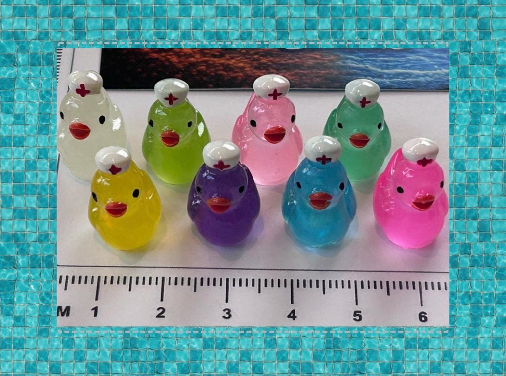Set of 8, Glow-in-the-Dark Nurse Themed Mini Resin Ducks, Magnetic or Non-Magnetic, Optional Personalized Duck Hiding Tags