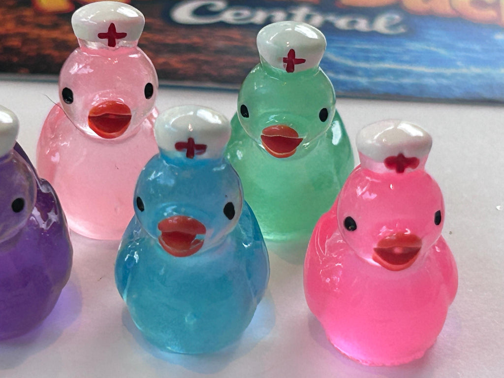 Set of 8, Glow-in-the-Dark Nurse Themed Mini Resin Ducks, Magnetic or Non-Magnetic, Optional Personalized Duck Hiding Tags